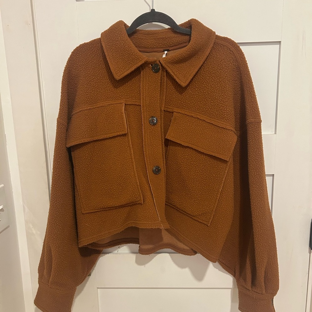 Women’s Boxy Free People Brown Teddy Jacket - Picture 4 of 8